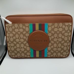 Coach Dempsey Laptop Sleeve In Signature Jacquard With Stripe And Coach Patch
